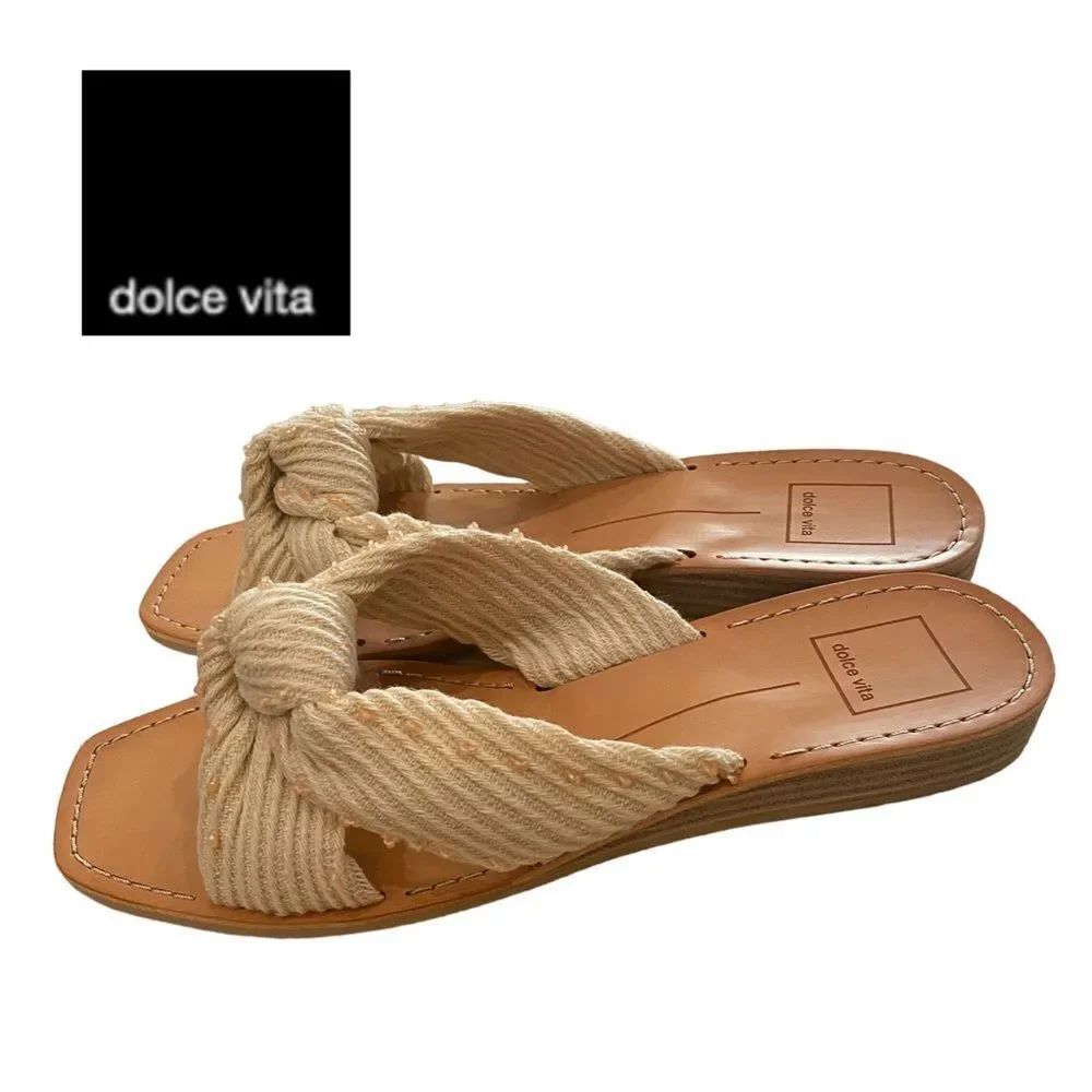 DOLCE VITA Women's Haviva Ivory Fabric Knotted Slide Sandals NEW 8.5